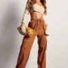 Pocket Detail Cuffed Cargo Pant -Ladies Clothing Shop camel pocket detail cuffed cargo pant