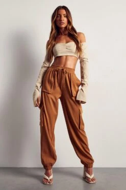 Pocket Detail Cuffed Cargo Pant -Ladies Clothing Shop camel pocket detail cuffed cargo pant 3