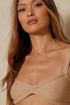 Ribbed Ruched Front Bralette -Ladies Clothing Shop camel ribbed ruched front bralette 5