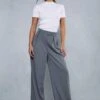 Pleat Front Relaxed Wide Leg Trouser -Ladies Clothing Shop charcoal pleat front relaxed wide leg trouser