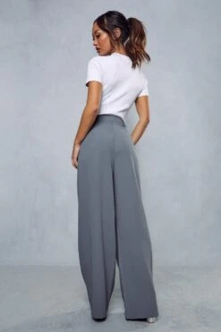 Pleat Front Relaxed Wide Leg Trouser -Ladies Clothing Shop charcoal pleat front relaxed wide leg trouser 1 2