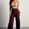 Crinkle Rib Wide Leg Trouser -Ladies Clothing Shop chocolate crinkle rib wide leg trouser