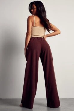 Crinkle Rib Wide Leg Trouser -Ladies Clothing Shop chocolate crinkle rib wide leg trouser 2