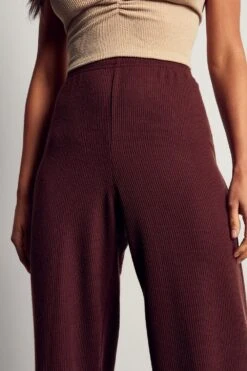 Crinkle Rib Wide Leg Trouser -Ladies Clothing Shop chocolate crinkle rib wide leg trouser 5