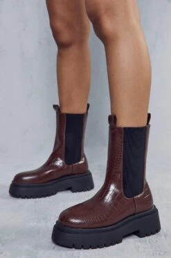 Croc Chunky Elastic Detail Ankle Boots