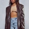 Leather Look Oversized Blazer -Ladies Clothing Shop chocolate leather look oversized blazer