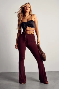 Slinky Ruched Front Trouser -Ladies Clothing Shop chocolate slinky ruched front trouser 1 3