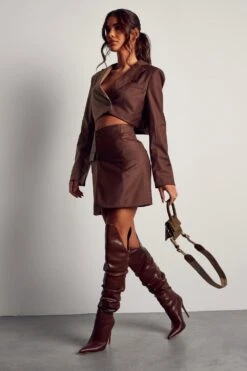 Spliced Button Detail Mini Skirt -Ladies Clothing Shop chocolate spliced button detail mini skirt 3