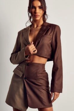 Spliced Button Detail Mini Skirt -Ladies Clothing Shop chocolate spliced button detail mini skirt 4