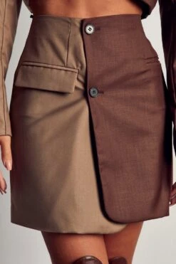 Spliced Button Detail Mini Skirt -Ladies Clothing Shop chocolate spliced button detail mini skirt 5