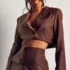 Spliced Cropped Blazer -Ladies Clothing Shop chocolate spliced cropped blazer