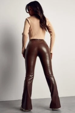 Split Front Leather Look Trouser -Ladies Clothing Shop chocolate split front leather look trouser 2