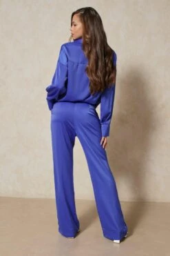 Oversized Relaxed Satin Trouser 9 Oversized Relaxed Satin Trouser -Ladies Clothing Shop cobalt oversized relaxed satin trouser 2