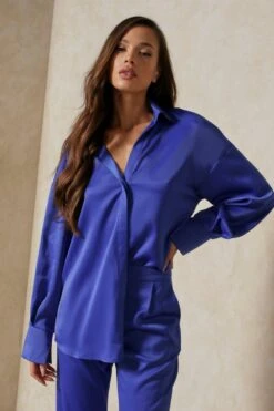 Oversized Relaxed Satin Trouser 10 Oversized Relaxed Satin Trouser -Ladies Clothing Shop cobalt oversized relaxed satin trouser 3