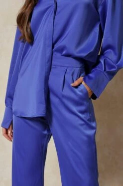 Oversized Relaxed Satin Trouser 11 Oversized Relaxed Satin Trouser -Ladies Clothing Shop cobalt oversized relaxed satin trouser 4