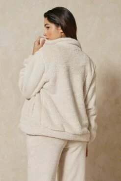 Borg Zip Through Jacket -Ladies Clothing Shop cream borg zip through jacket 2