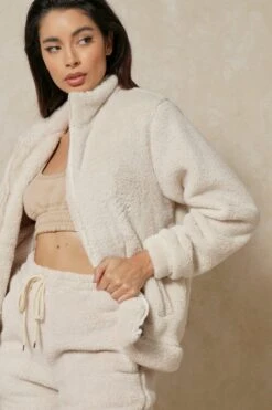 Borg Zip Through Jacket -Ladies Clothing Shop cream borg zip through jacket 3