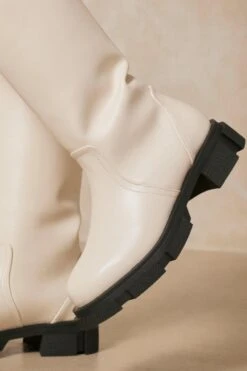 Chunky Sole Knee High Boots -Ladies Clothing Shop cream chunky sole knee high boots 2