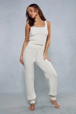 Cosy Knit Crop Top & Jogger Co-ord -Ladies Clothing Shop cream cosy knit crop top jogger co ord 3