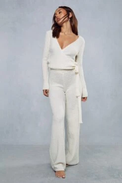 Cosy Knit Wide Leg Trouser -Ladies Clothing Shop cream cosy knit wide leg trouser 3