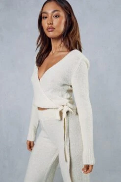 Cosy Knit Wrap Top -Ladies Clothing Shop cream cosy knit wrap top 4