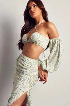 Ditsy Floral Side Split Two Piece Co-ord Set -Ladies Clothing Shop cream ditsy floral side split two piece co ord set 4