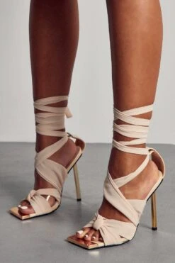 Fabric Wrap Up High Heels -Ladies Clothing Shop cream fabric wrap up high heels 2