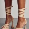 Faux Suede Platform Strappy Heels -Ladies Clothing Shop cream faux suede platform strappy heels