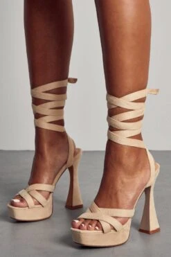 Faux Suede Platform Strappy Heels