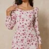 Floral Frill Detail Square Neck Dress