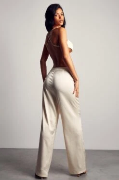 Hammered Satin Bralet And Trouser Co-ord -Ladies Clothing Shop cream hammered satin bralet and trouser co ord 1 2