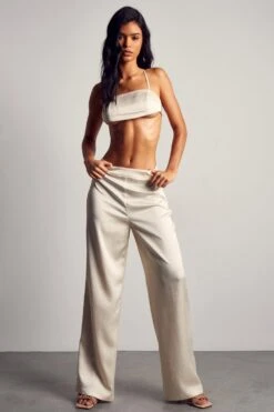 Hammered Satin Bralet And Trouser Co-ord -Ladies Clothing Shop cream hammered satin bralet and trouser co ord 1 3