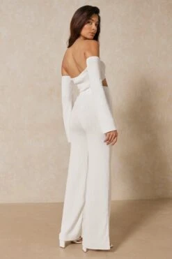 Knitted Flare Leg Trouser -Ladies Clothing Shop cream knitted flare leg trouser 2