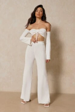 Knitted Flare Leg Trouser -Ladies Clothing Shop cream knitted flare leg trouser 3