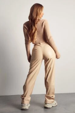 Leather Look Straight Leg Trouser -Ladies Clothing Shop cream leather look straight leg trouser 3