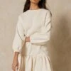 Ruffle Smock Sweatshirt Dress -Ladies Clothing Shop cream ruffle smock sweatshirt dress