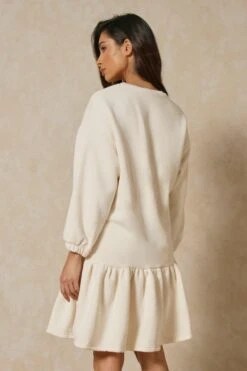 Ruffle Smock Sweatshirt Dress -Ladies Clothing Shop cream ruffle smock sweatshirt dress 2