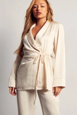 Alisha LeMay Satin High Waist Wide Leg Trousers -Ladies Clothing Shop cream satin high waist wide leg trousers 2