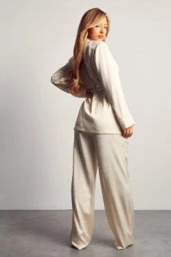 Alisha LeMay Satin High Waist Wide Leg Trousers -Ladies Clothing Shop cream satin high waist wide leg trousers 3