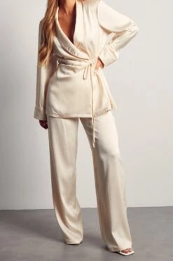 Alisha LeMay Satin High Waist Wide Leg Trousers -Ladies Clothing Shop cream satin high waist wide leg trousers 5