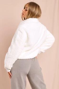 Teddy Fur Jacket With Pu Trims -Ladies Clothing Shop cream teddy fur jacket with pu trims 3