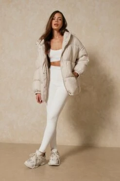 Mid Length Oversized Puffer -Ladies Clothing Shop eggshell mid length oversized puffer 3