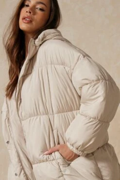 Mid Length Oversized Puffer -Ladies Clothing Shop eggshell mid length oversized puffer 4