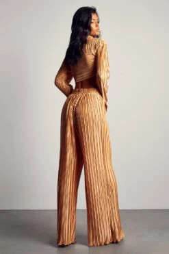 Plisse Wide Leg Trousers -Ladies Clothing Shop gold plisse wide leg trousers 3