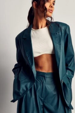 Drop Shoulder Oversized Blazer -Ladies Clothing Shop green drop shoulder oversized blazer 4