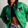 Leather Look Quilted Bomber Jacket -Ladies Clothing Shop green leather look quilted bomber jacket