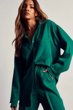 Luxe Twill Pocket Detail Shirt -Ladies Clothing Shop green luxe twill pocket detail shirt 4