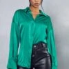 Oversized Relaxed Satin Shirt -Ladies Clothing Shop green oversized relaxed satin shirt