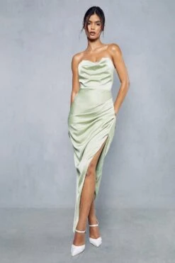 Premium Satin Corseted Asymmetric Maxi Dress