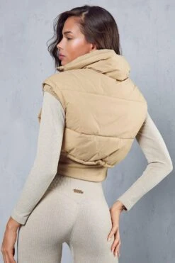 Rib Waist Cropped Puffer Gilet -Ladies Clothing Shop green rib waist cropped puffer gilet 2